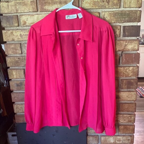 Hot Pink Long Sleeve Button Down Blouse by La Blouse - Picture 1 of 4